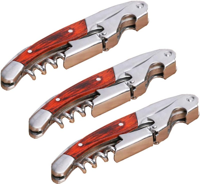 Kit-Home Professional Waiter Corkscrew Wine Key for Bartenders Set of 3,With Long Rosewood Handle Stainless Steel Handle Wine Opener for Bar Restaurant Waiters, Sommelier, Bartend (Long Wood 3 Packs) - Image 1